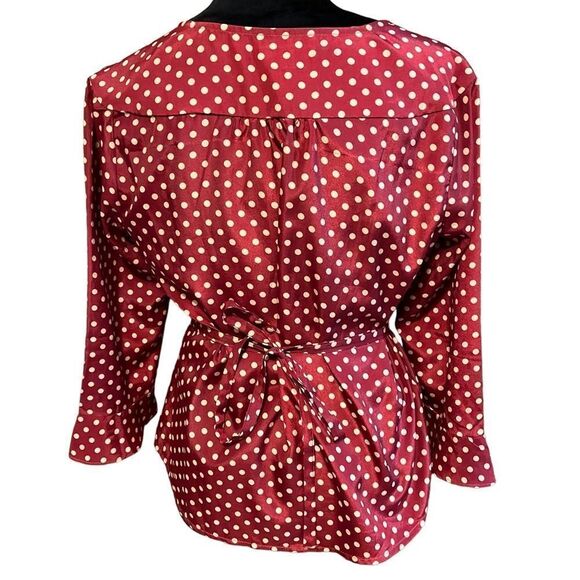 Skies Are Blue brick red and tan polka dot tie waist short length blouse size SP - Picture 6 of 14